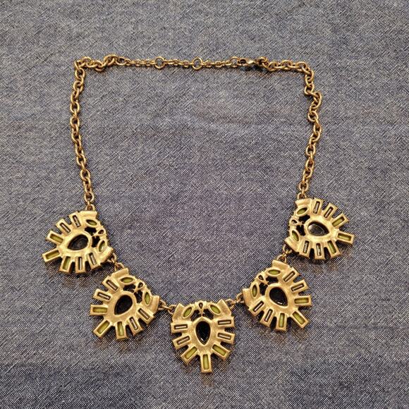 J Crew Neon Yellow Crystal & Gem Stone Flower Statement Collar Necklace - Picture 4 of 4